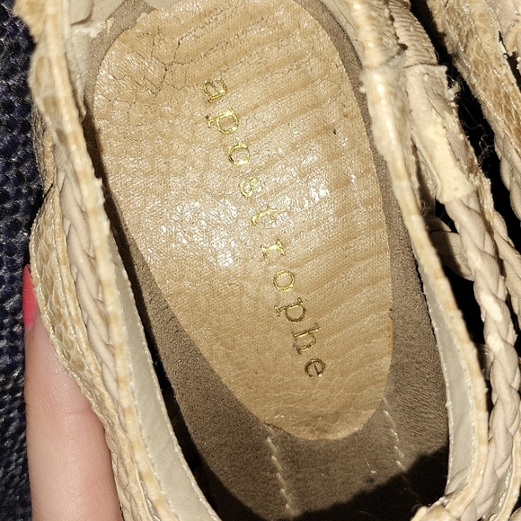 Apostrophe Sand Strappy & Braided Heels with Green Stones - Picture 7 of 10